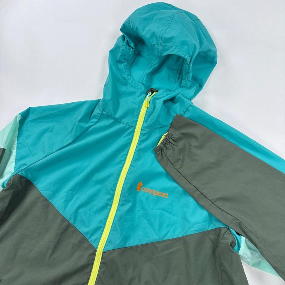Cotopaxi Mens Jacket Medium Teal Green Colorblock Windbreaker Full Zip Hooded